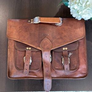 UNISEX Monogrammed Genuine Leather Work Bag